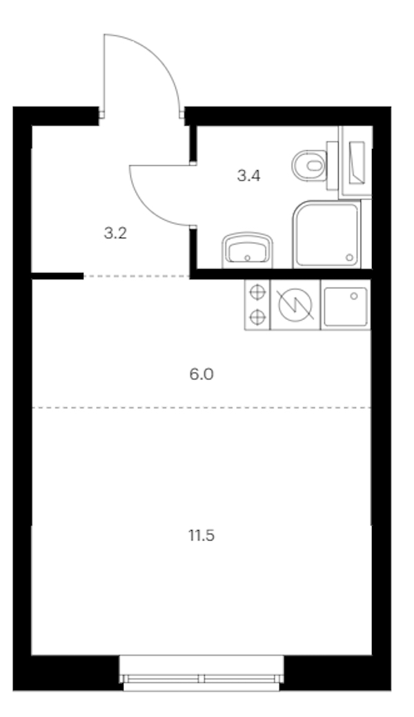 Квартира студия 24.1 м², 3/12 эт., ЖК «Шкиперский 19»